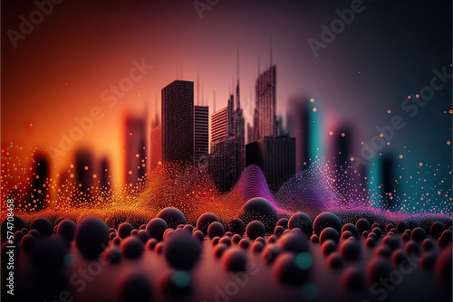 Abstract modern city in hologram. Technology background. Generative AI.