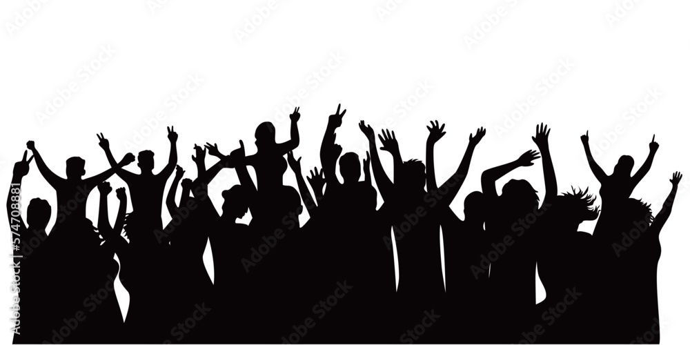 happy crowd people silhouette design. fun music party background. audience in concert.
