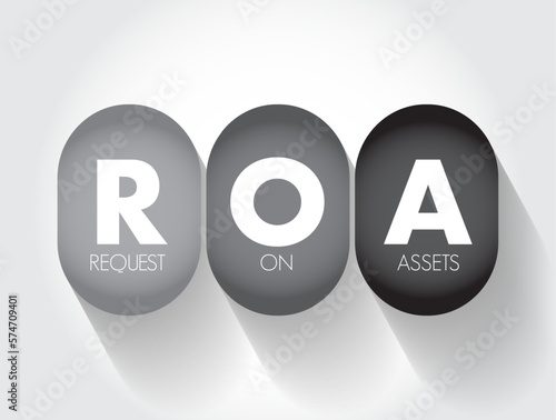 ROA Return On Assets - percentage of how profitable a company's assets are in generating revenue, acronym text concept background