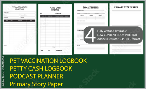 PET VACCINATION LOGBOOK
PETTY CASH LOGBOOK
PODCAST PLANNER
Primary Story Paper
