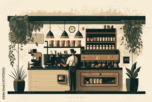 Coffee shop illustration. caf   3D render. Web application graphic design resource. Restaurant graphic website design.
