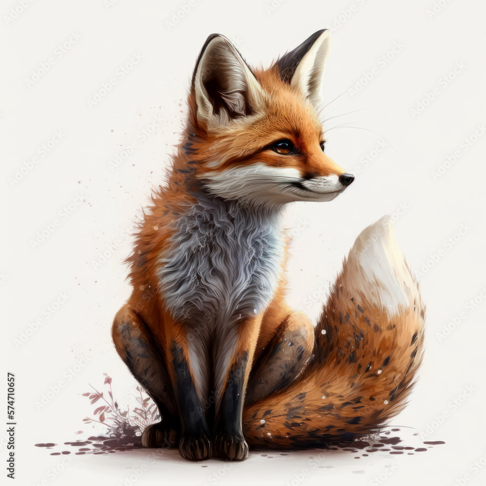 Red fox isolated on white background. Ai generated. Red fox isolated on white background. Ai generated.