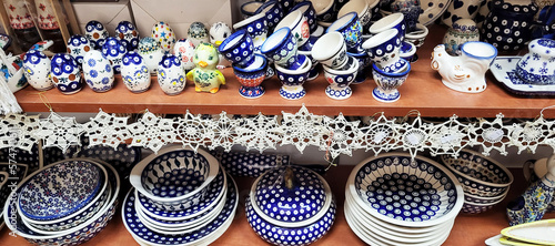  Blue and white Polish pottery. various products 