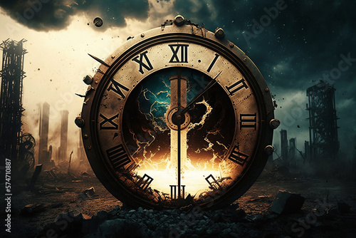 doomsday clock on steampunk apocalypse backgroound