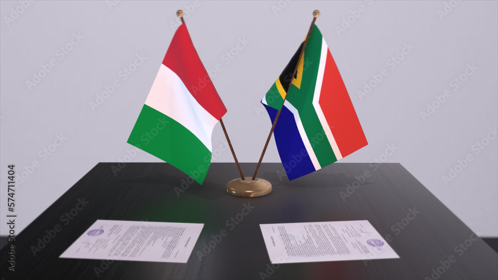Fototapeta premium South Africa and Italy country flags 3D illustration. Politics and business deal or agreement