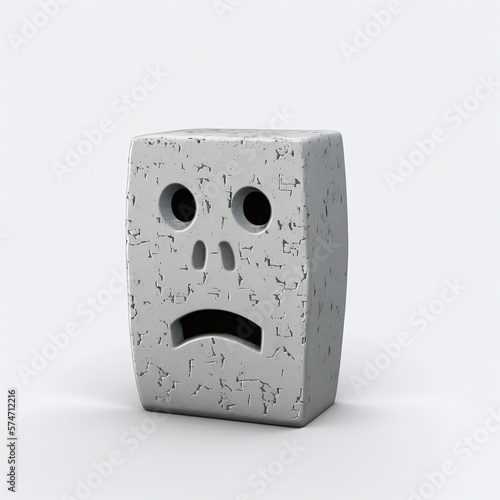 sad blockhead made of stone, isolated on white background