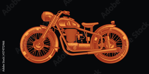 Original monochrome vector illustration in retro style. American motorcycle custom made.