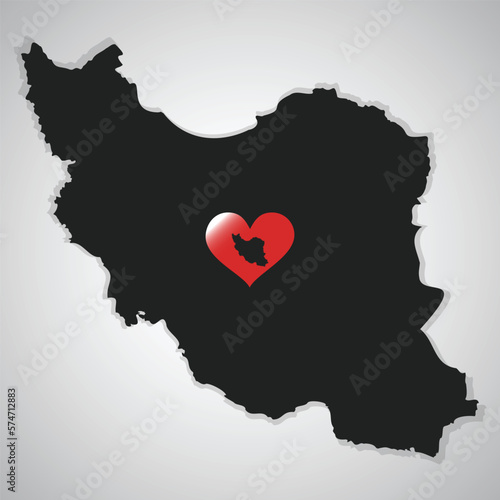Map of Iran with heart silhouette. Vector photo