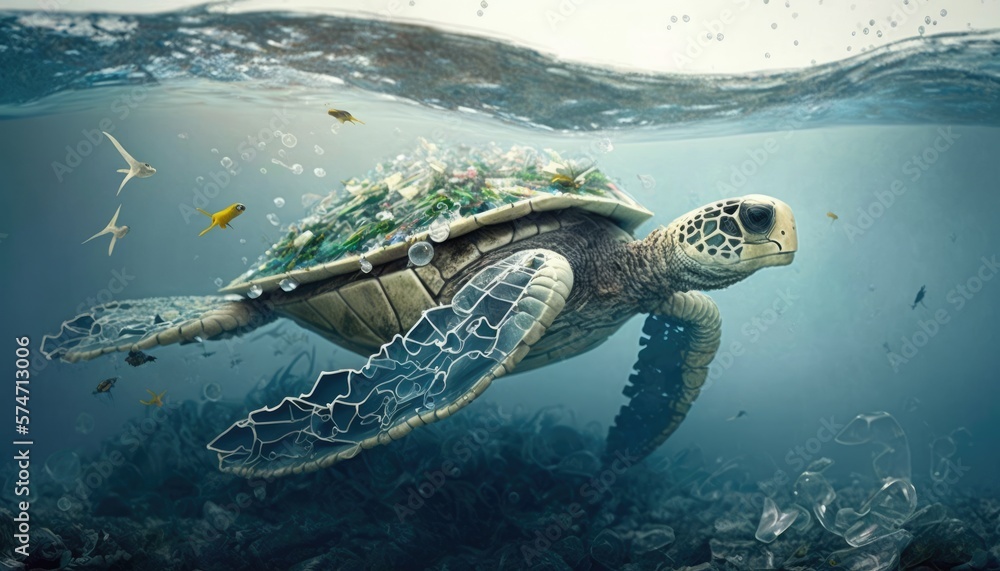 Fototapeta premium Plastic pollution in ocean affecting sea life