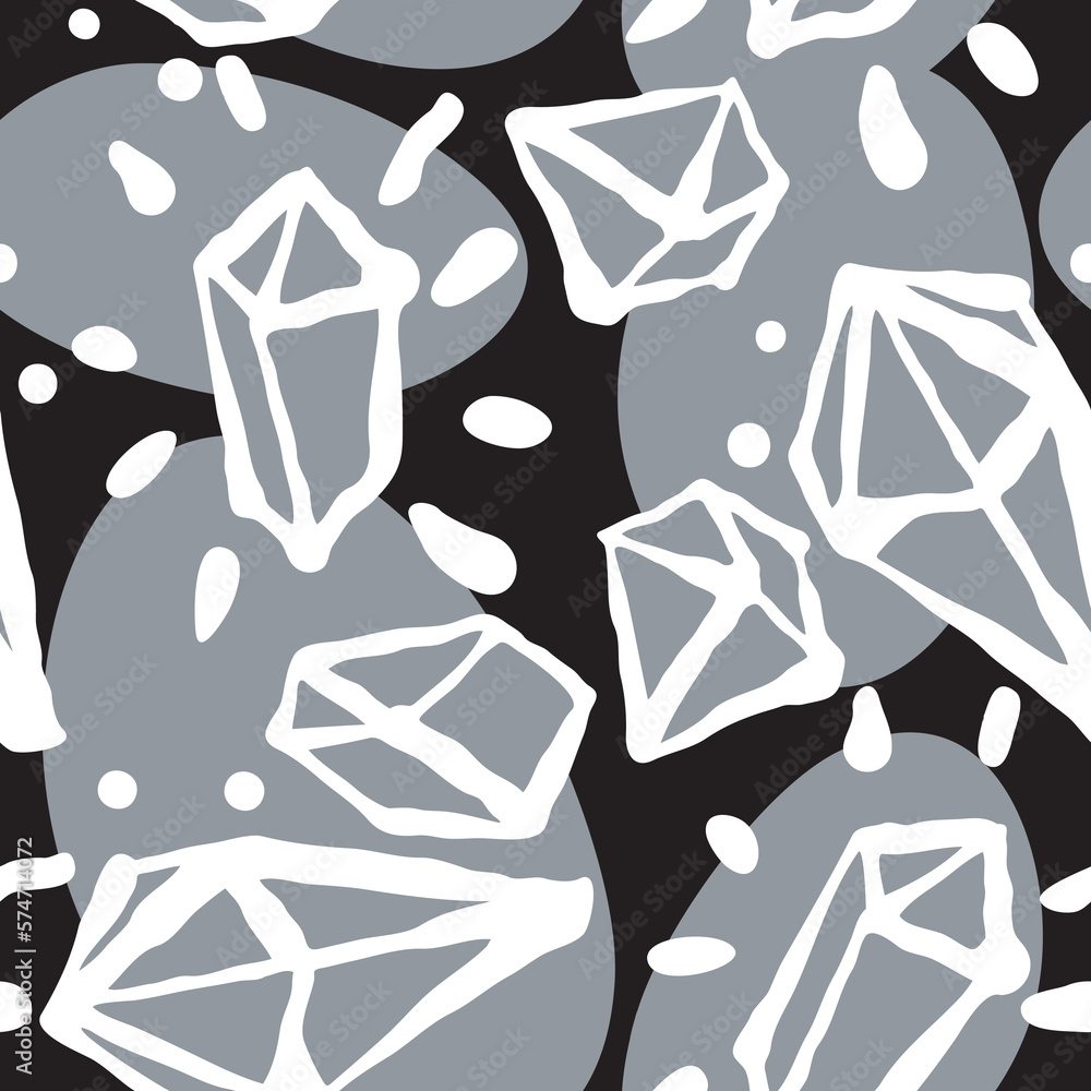 Fototapeta premium Abstract seamless vector pattern with gemstones decorative elements. Hand drawn background in boho style for textile print, fabric design, wallpaper and digital paper, wrapping.
