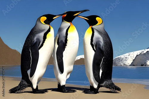 Loving Couple Of King Penguins. Digital Art. Generative AI