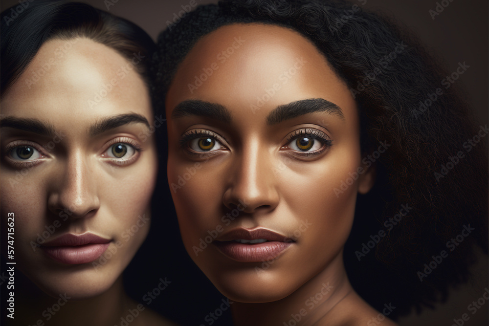 Generative ai portrait two women sisters posing looking camera strong Generative ai portrait two women sisters posing looking camera strong