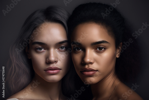 Generative ai portrait two women sisters posing looking camera strong