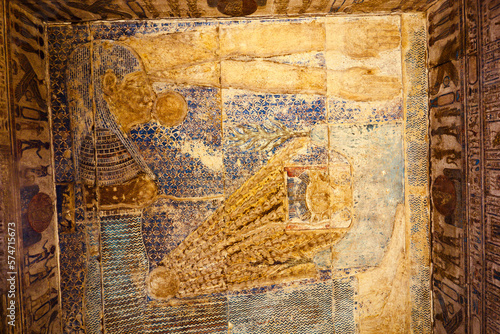 Beautiful image of Egyptian Goddess Nut devouring the sun in ancient Temple of Hathor at Dendera. Qena, Egypt photo