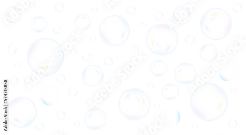 Cute, realistic, fun water bubbles flying randomly. Transparent background