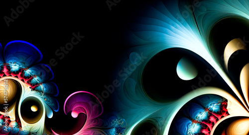 Abstract fractal background with circles.  Beautiful flowing bright vivid colors on a black background.  Image created with generative ai photo