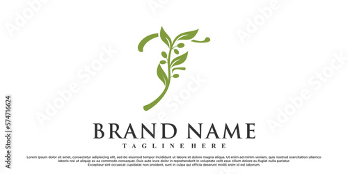 F latter logo design with nature beauty Premium Vector