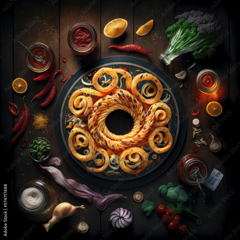 Spicy seasoned curly fries ,made with Generative AI Spicy seasoned curly fries ,made with Generative AI