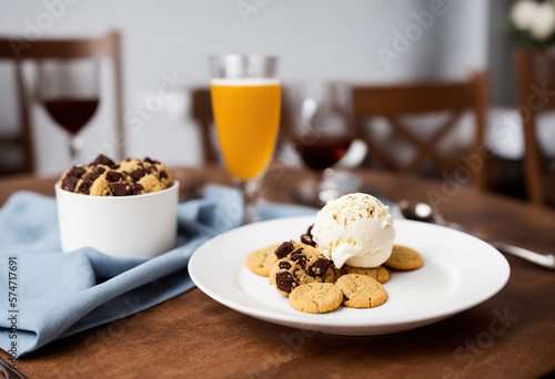 A Perfect Pairing: Cookies and Ice Cream on a Plate.