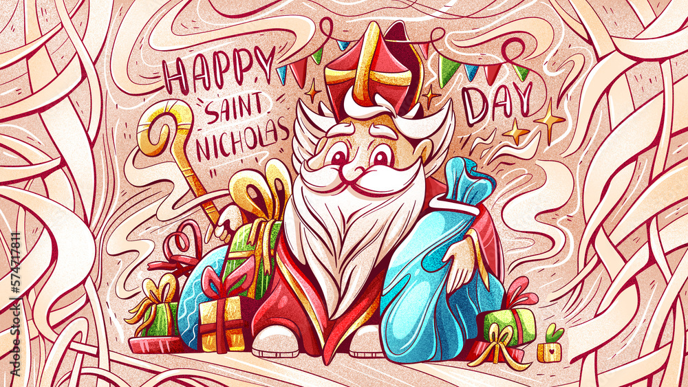 A postcard with St. Nicholas Day. Character Chibi style.