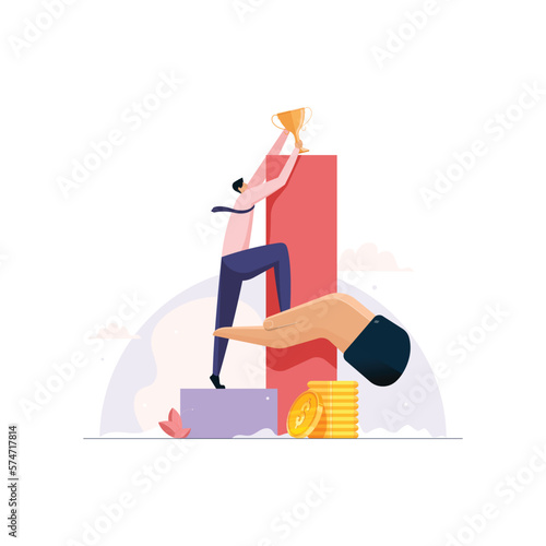 Reach for the goal, Teamwork or support to achieve business success, partnership or manager mentorship