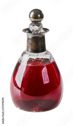 Bottle with red beverage. PNG file photo