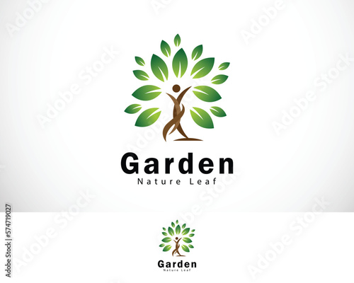 garden logo creative nature tree people leaf logo creative health life
