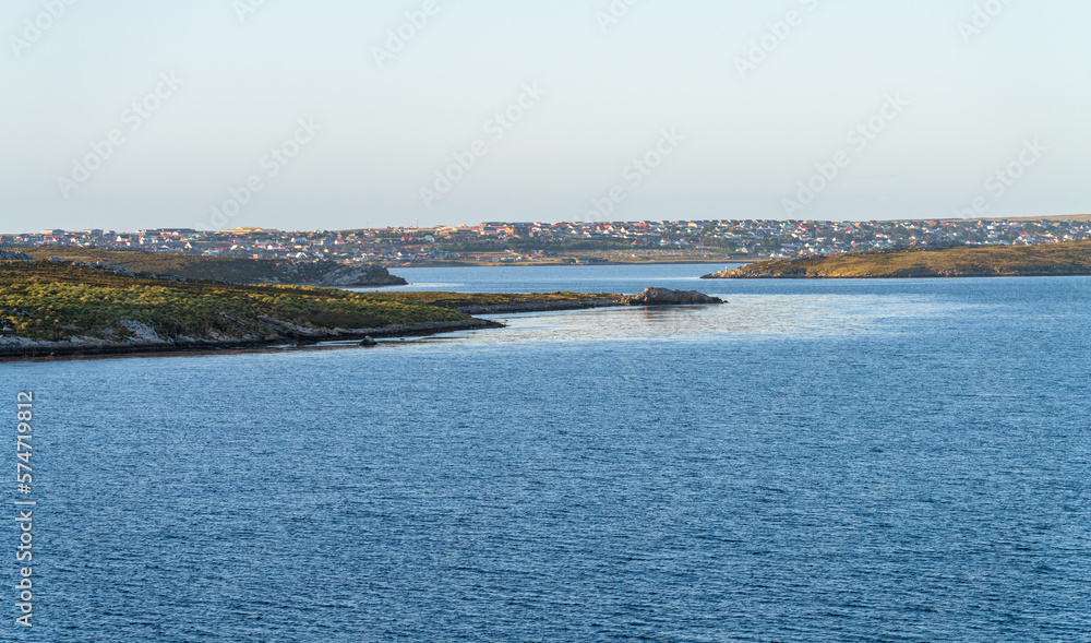 Panorama of the town of Stanley on the Falkland Islands from the ocean