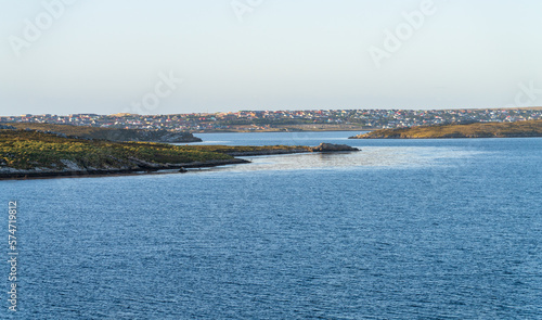 Panorama of the town of Stanley on the Falkland Islands from the ocean