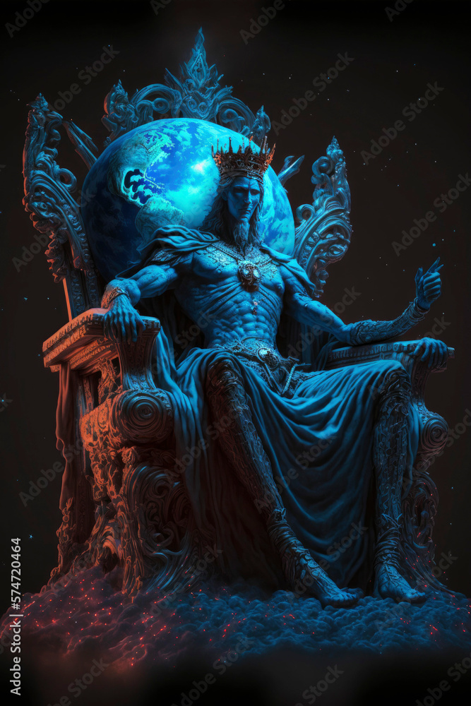 King of the Iced realm sitting on his throne ,not a real person, made with Generative AI