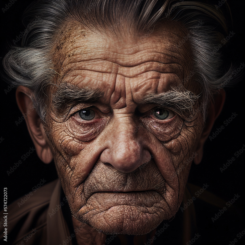 Portrait of old white man with wrinkles looking straight into the camera, illustration generative AI Portrait of old white man with wrinkles looking straight into the camera, illustration generative AI