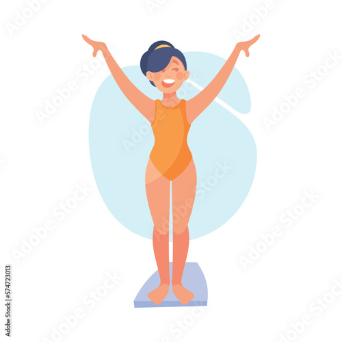 Funny Girl Jumping from Platform Doing Water Sport Activity Vector Illustration