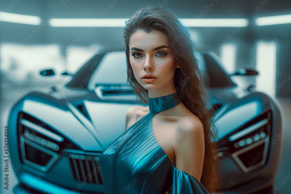 Incredibly rich and attractive girl in a dress posing in front of a