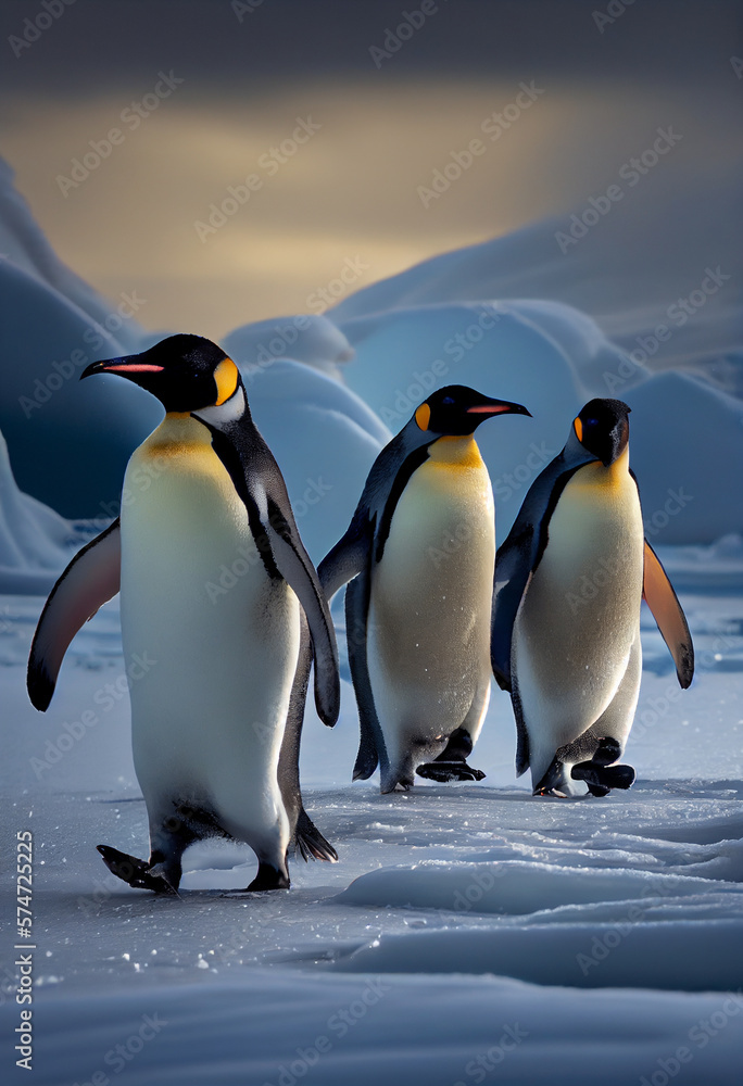 Fototapeta premium Cute penguins in the snow. AI generated