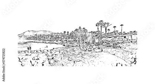 Fototapeta Naklejka Na Ścianę i Meble -  Building view with landmark of Playa Blanca
is the town in Spain.
Hand drawn sketch illustration in vector.