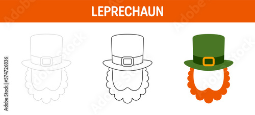 Leprechaun Hat with Beard tracing and coloring worksheet for kids