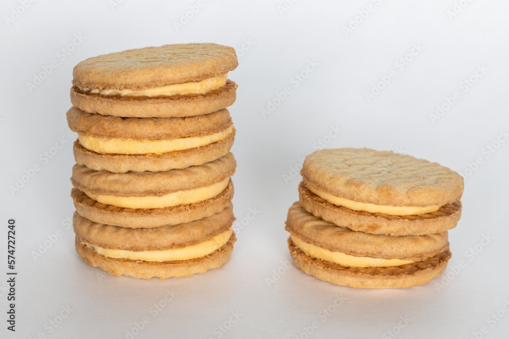 Sandwich cookies with cream on white background. Sandwich cookies with cream on white background.