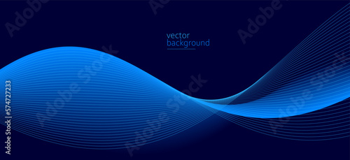 Curve shape flow vector abstract background in dark blue gradient, dynamic and speed concept, futuristic technology or motion art.