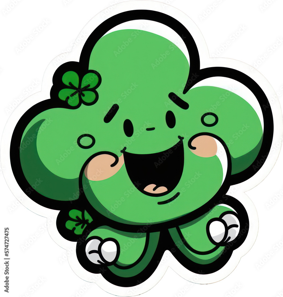 Cartoon Shamrock Character Sticker for St. Patrick's Day Cartoon Shamrock Character Sticker for St. Patrick's Day