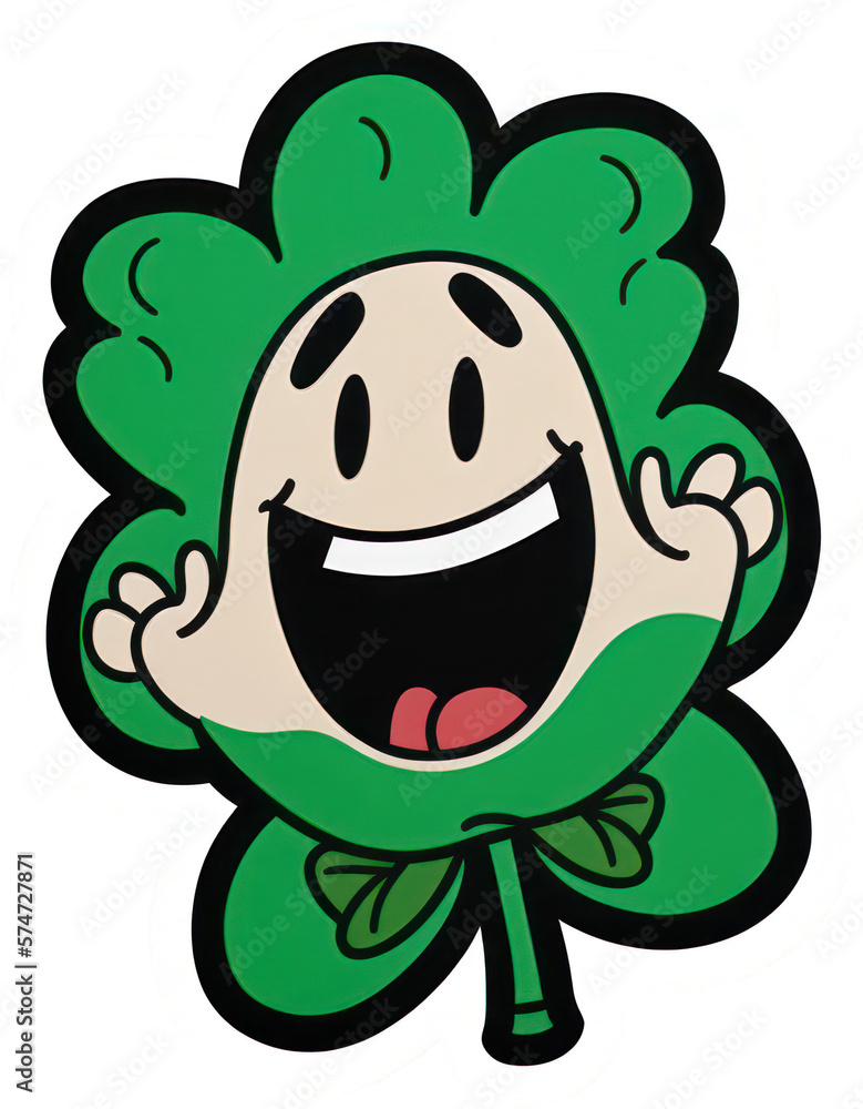Fototapeta premium Cartoon Shamrock Character Sticker for St. Patrick's Day