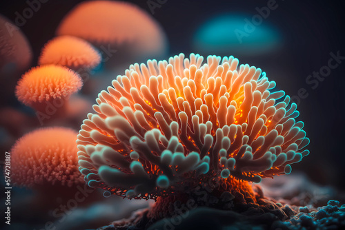 living coral and anemone in the deep sea, created with generative ai