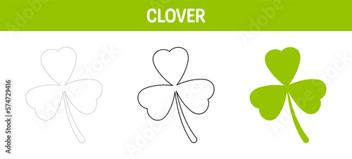 Clover Leaf tracing and coloring worksheet for kids