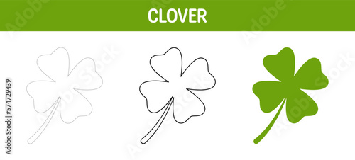 Clover Leaf tracing and coloring worksheet for kids