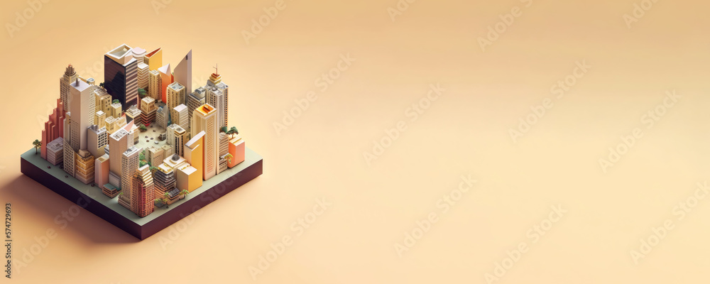 Square-shaped miniature of Hong Kong featuring a collection of best known buildings, landmarks and streets, Isometric Metropolis city isolated on a plain background, urban concept, generative ai