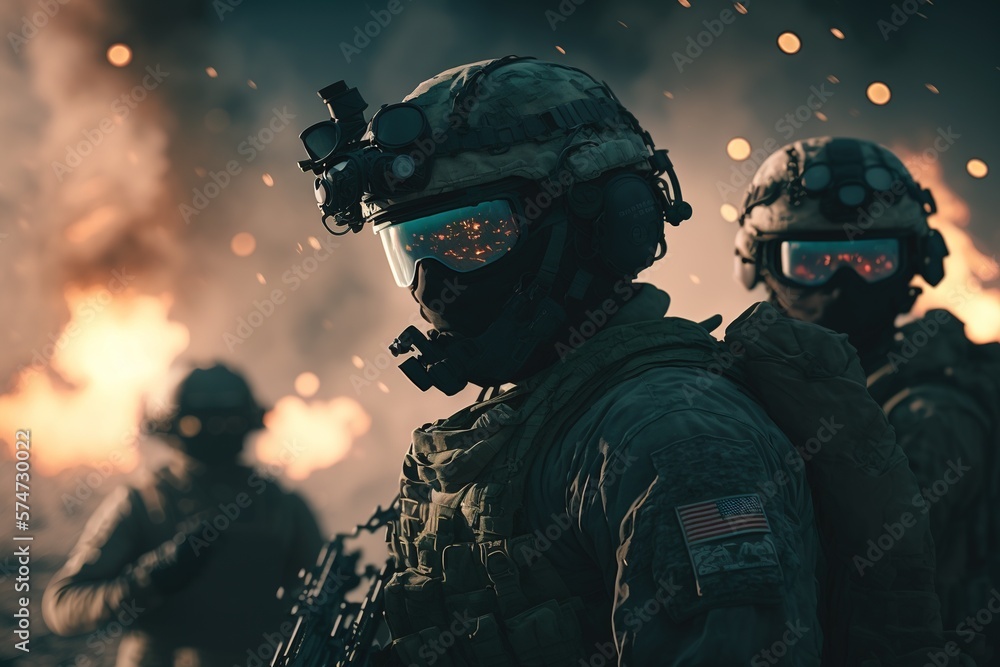 Soldiers at war. Army military combat. Generative AI. Soldiers at war. Army military combat. Generative AI.