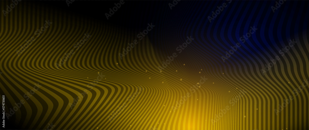 Vector illustration design. Bright gold wave, wavy line pattern. Abstract motion of curve lines, light shiny, glow effect. Element graphic design for technology banner template, wallpaper background