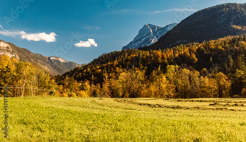 Beautiful alpine autumn or indian summer landscape view near Schneizlreuth, Berchtesgadener Land, Bavaria, Germany