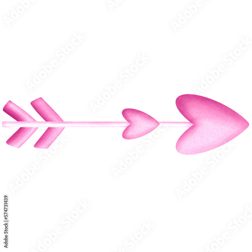 Pink Pastel Love Arrow Cute Romantic Watercolor Clipart PNG. Paris In Love collection with lovely pink arrow for romantic design element, love art, wedding watercolor illustration.