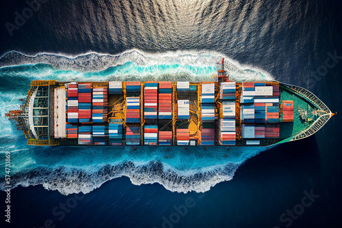 Cargo Container ship at the ocean, supply chain visualization, illustration Generative Ai