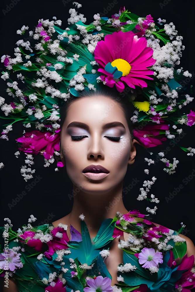 Imaginative Allure: An AI-Generated Portrait of a Woman with Flowers in her Hair